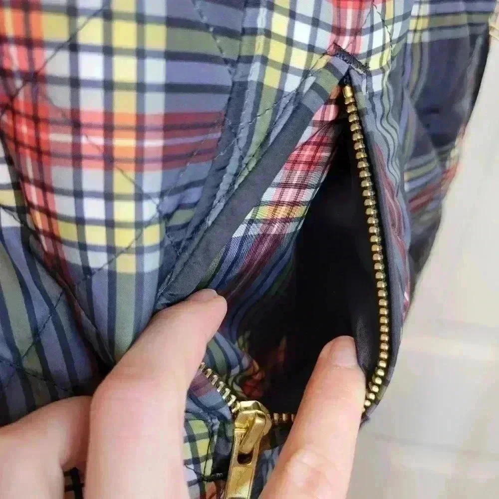 Crown & Ivy Blue Plaid Puffer Vest‎ Adjustable Waist, Size Petite L - Picture 6 of 10